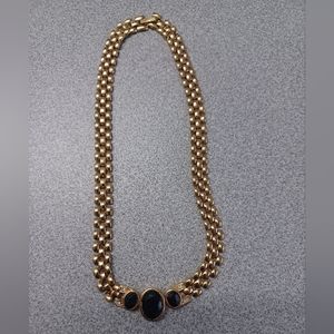 4/$40 Gold Coloured Choker Necklace With Rhinestones & Black Gems